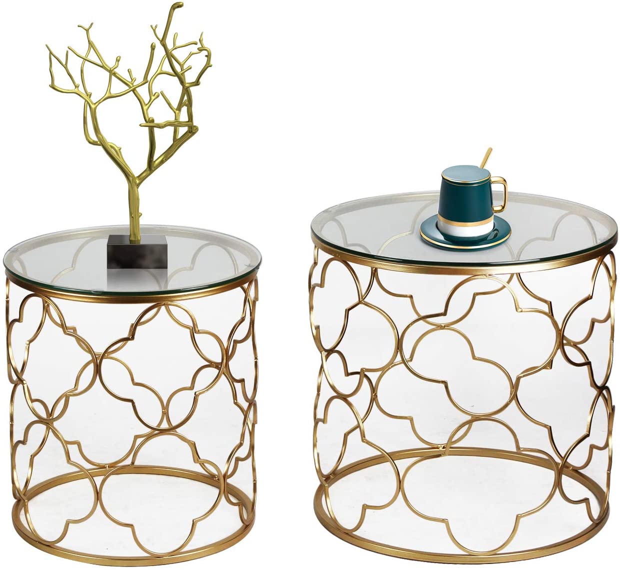 Nest Of Tables : Nesting Round Gold Nightstands Decent Set of 2