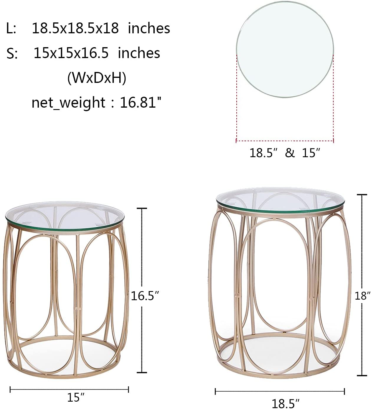 Nest Of Tables : Nesting Round Gold Nightstands Decent Set of 2