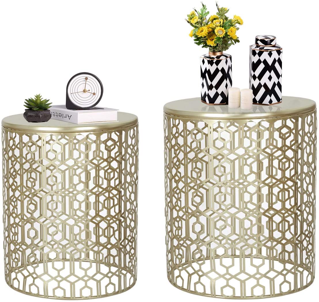 Nest Of Tables : Nesting Round Gold Nightstands Decent Set of 2