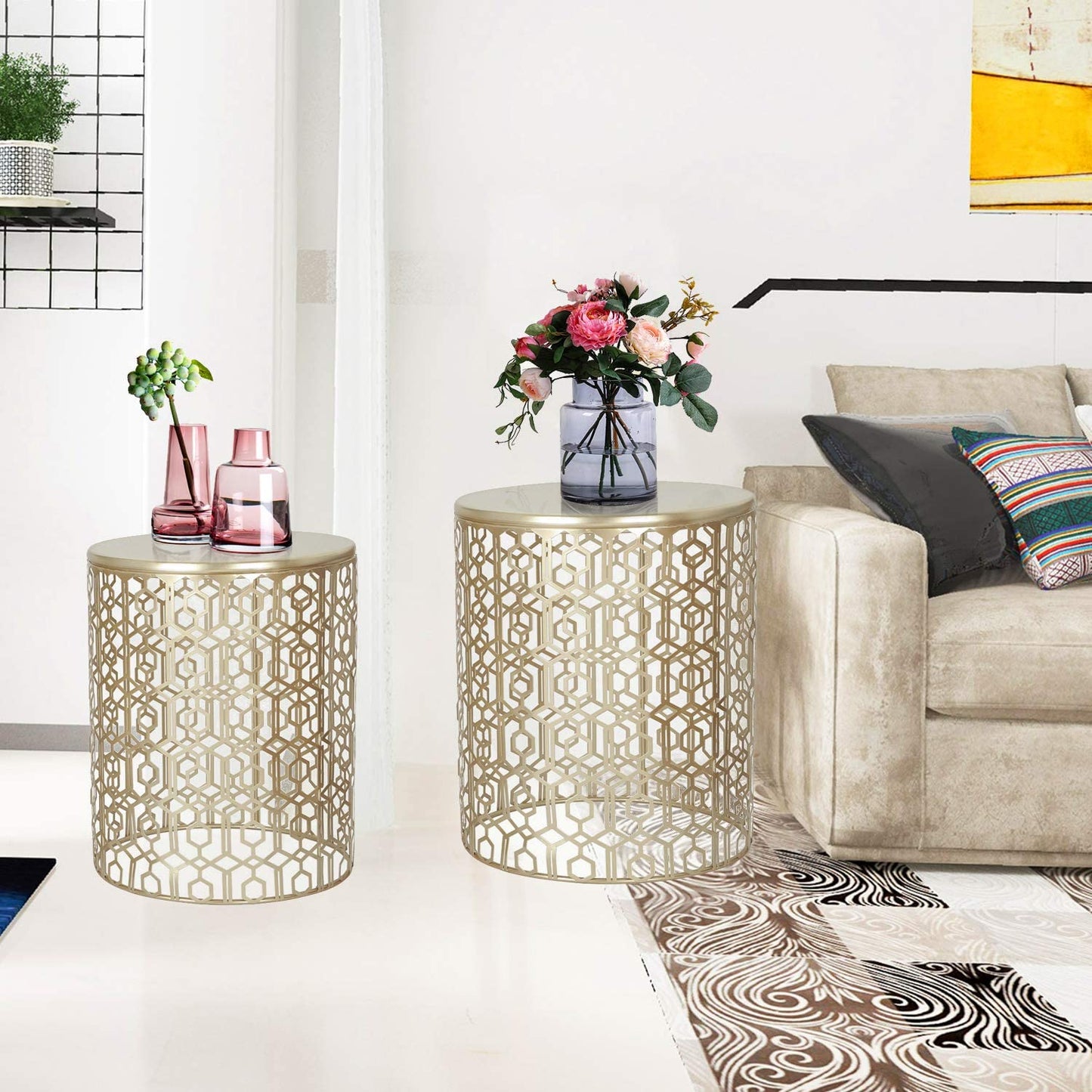 Nest Of Tables : Nesting Round Gold Nightstands Decent Set of 2