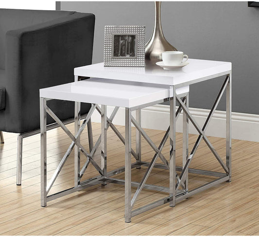 Nest Of Tables : Nesting Table, Chrome Metal Table Set, 2 pcs