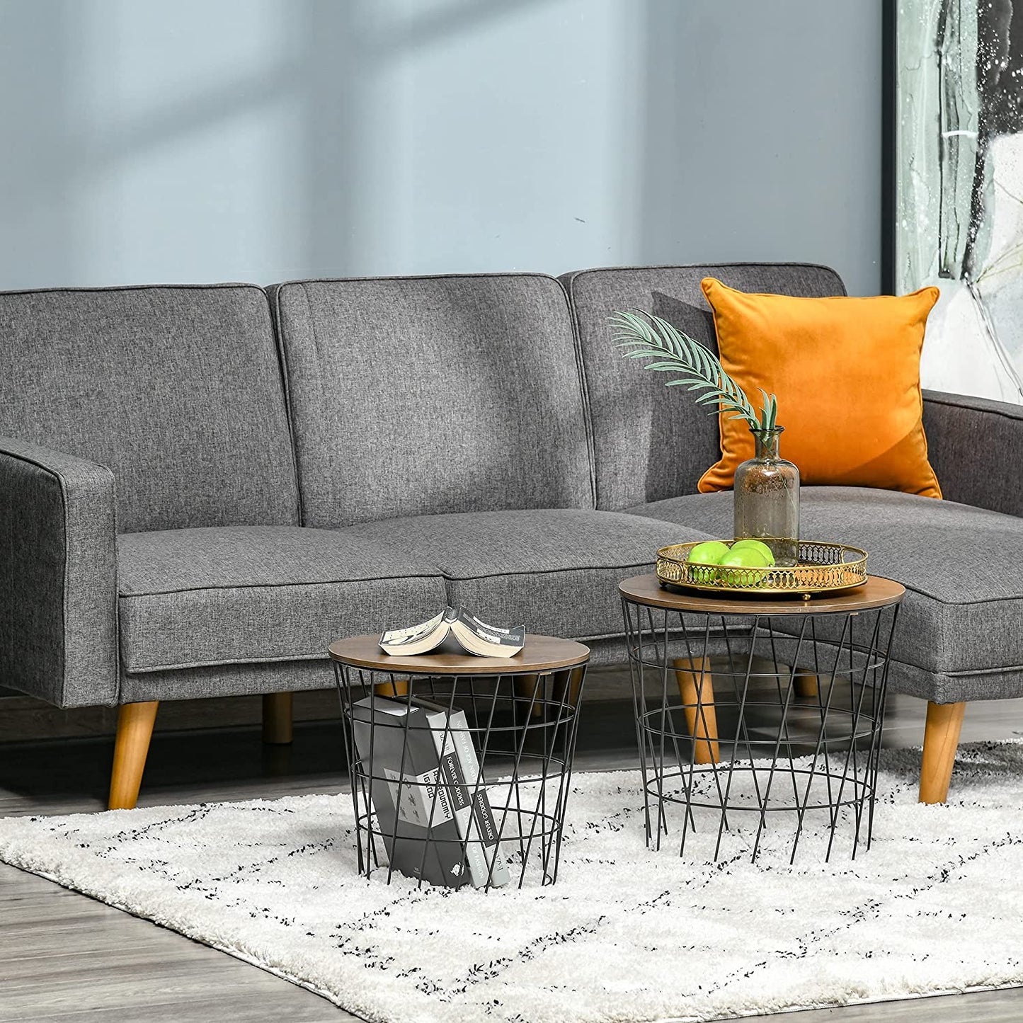 Nest Of Tables: Nesting Tables with Metal Frame, Modern Wood End Table Set, Living Room Side Tables (Oak, Set of 3)