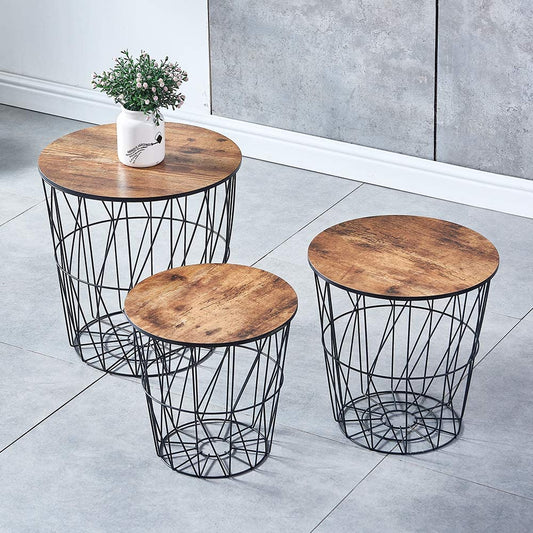 Nest Of Tables: Nesting Tables with Metal Frame, Modern Wood End Table Set, Living Room Side Tables (Oak, Set of 3)