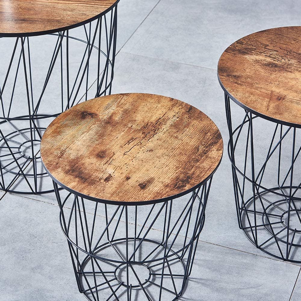Nest Of Tables: Nesting Tables with Metal Frame, Modern Wood End Table Set, Living Room Side Tables (Oak, Set of 3)