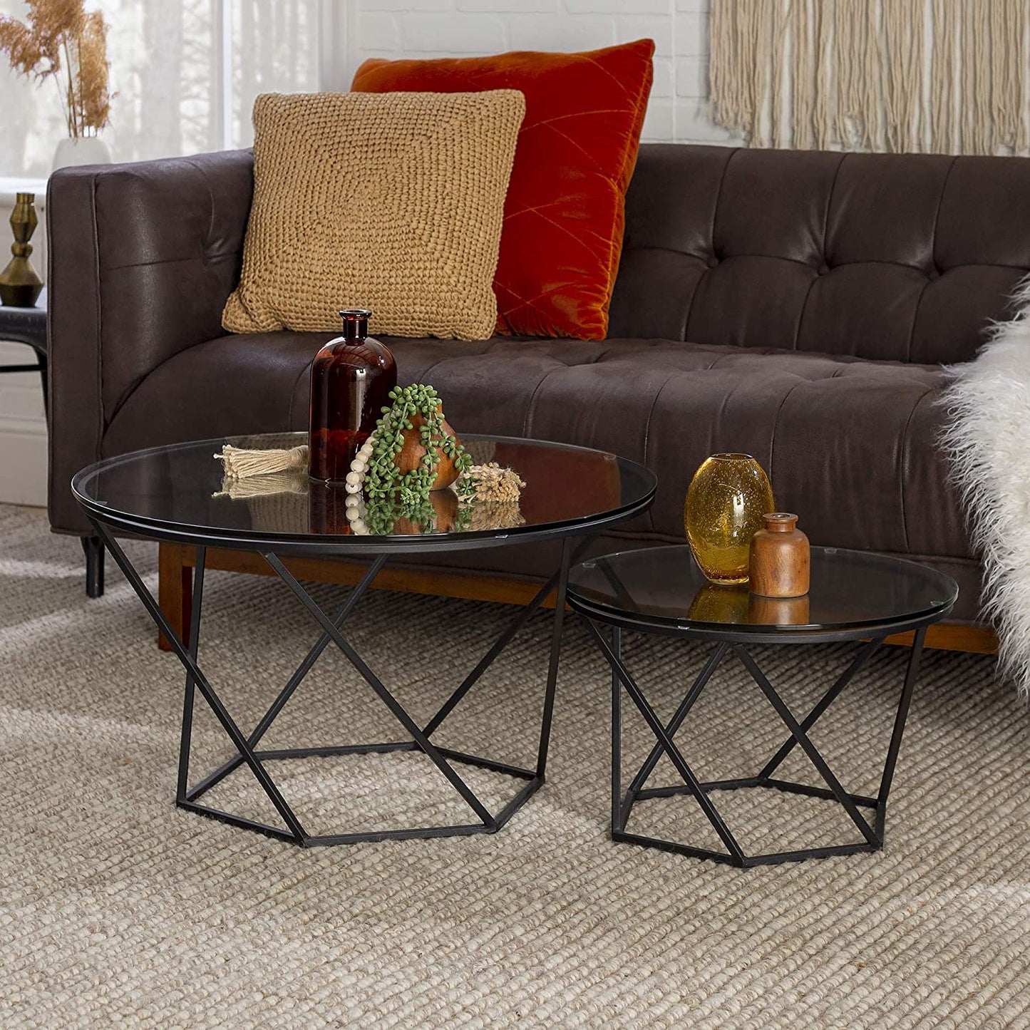 Nest Of Tables Round Nesting Coffee Accent Table Living Room, Black
