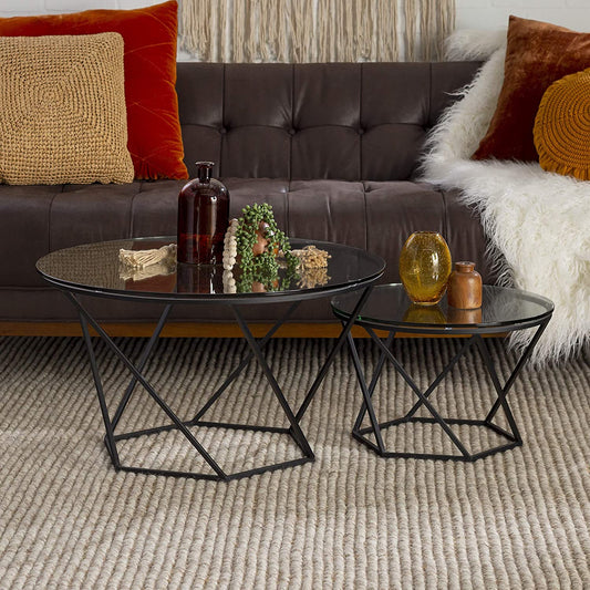 Nest Of Tables Round Nesting Coffee Accent Table Living Room, Black