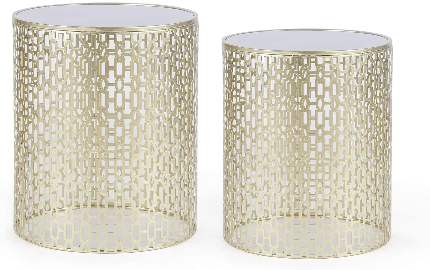 Nest Of Tables : Set of 2 Light Gold Coffee Tables Round Nightstands Stools