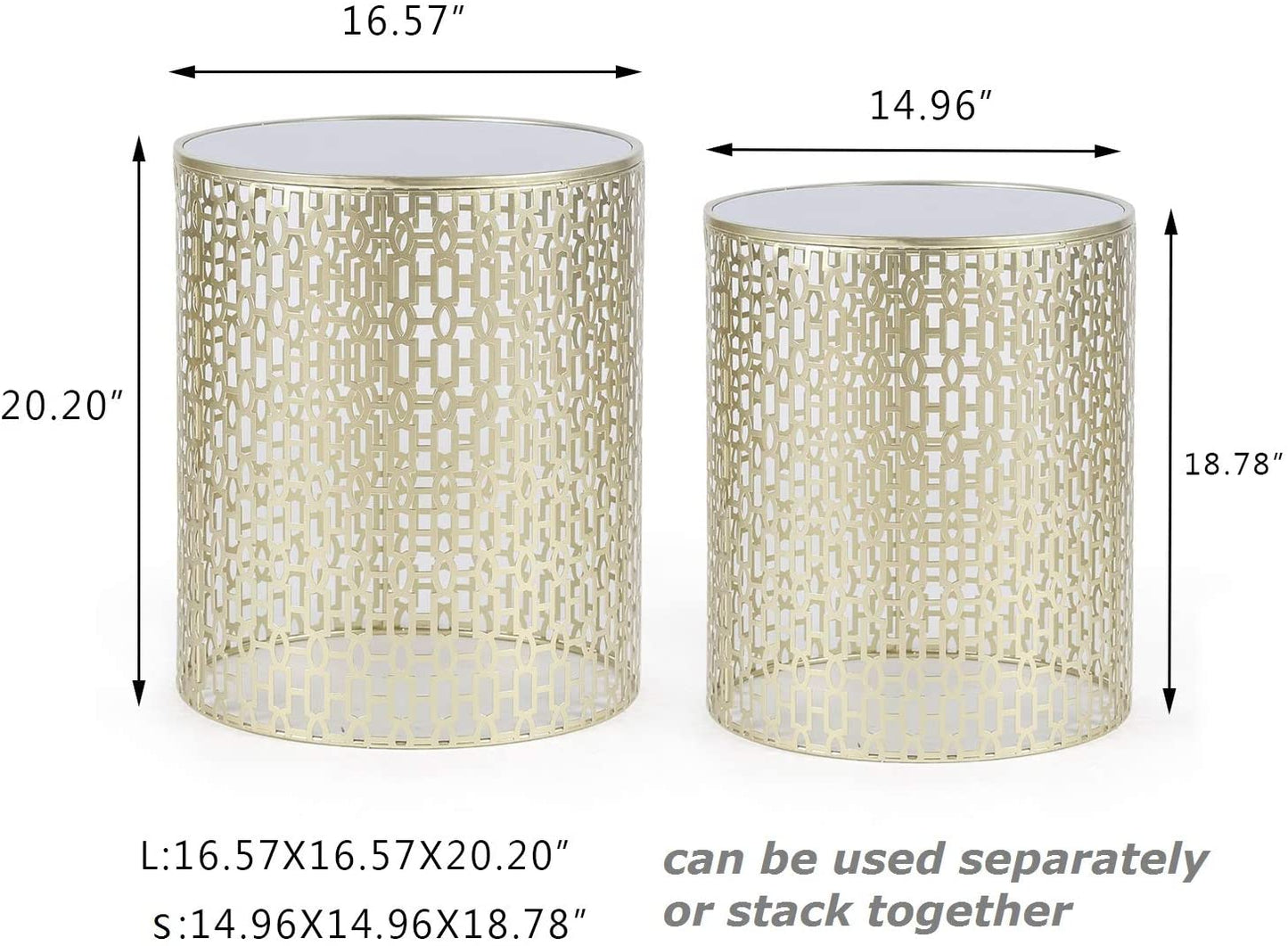 Nest Of Tables : Set of 2 Light Gold Coffee Tables Round Nightstands Stools