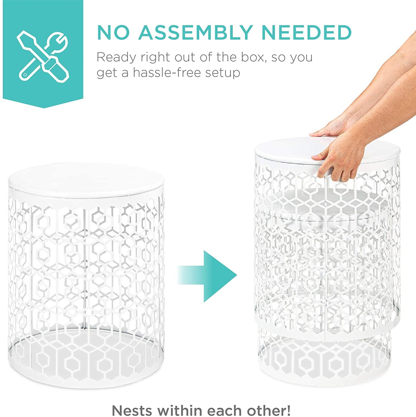 Nest Of Tables Set of 2 Decorative Round End Tables Nightstands, Coffee Side Tables for Living Room Bedroom Office, Nesting - White