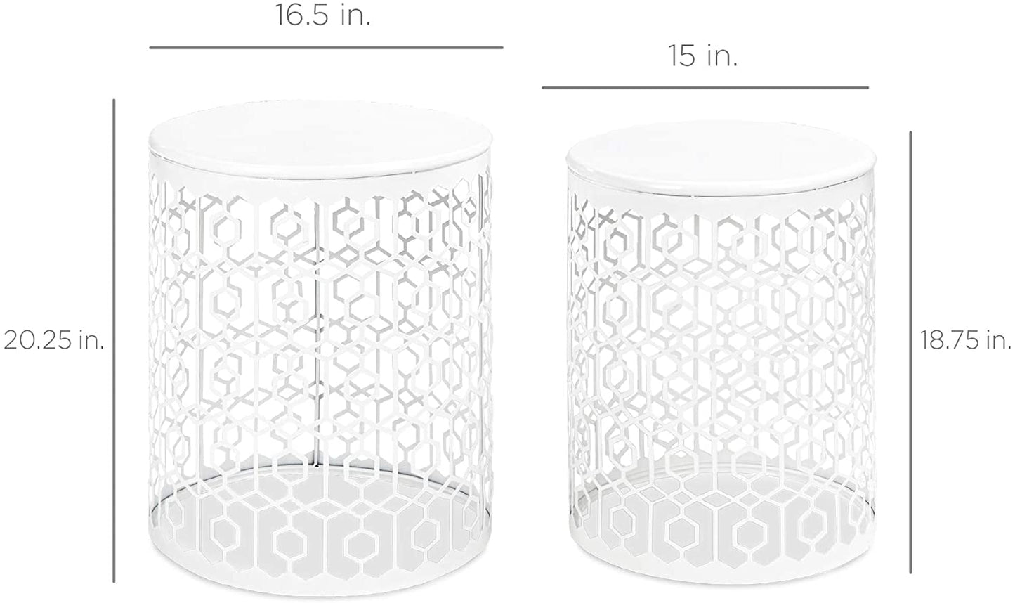 Nest Of Tables Set of 2 Decorative Round End Tables Nightstands, Coffee Side Tables for Living Room Bedroom Office, Nesting - White