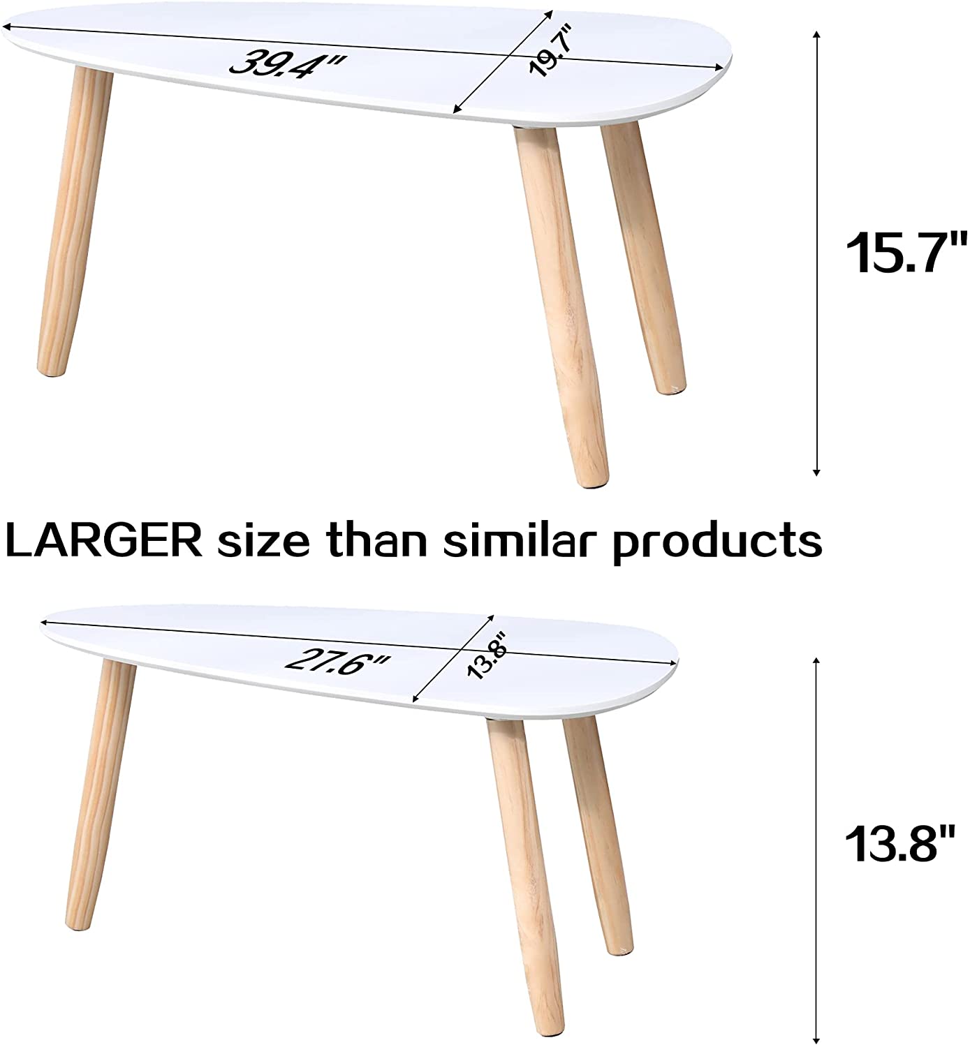 Nest Of Tables Set of 2 Drop Shape Table, Triangle Table, Oval Table, Contemporary Style Leisure Tea Table Cocktail Table, White