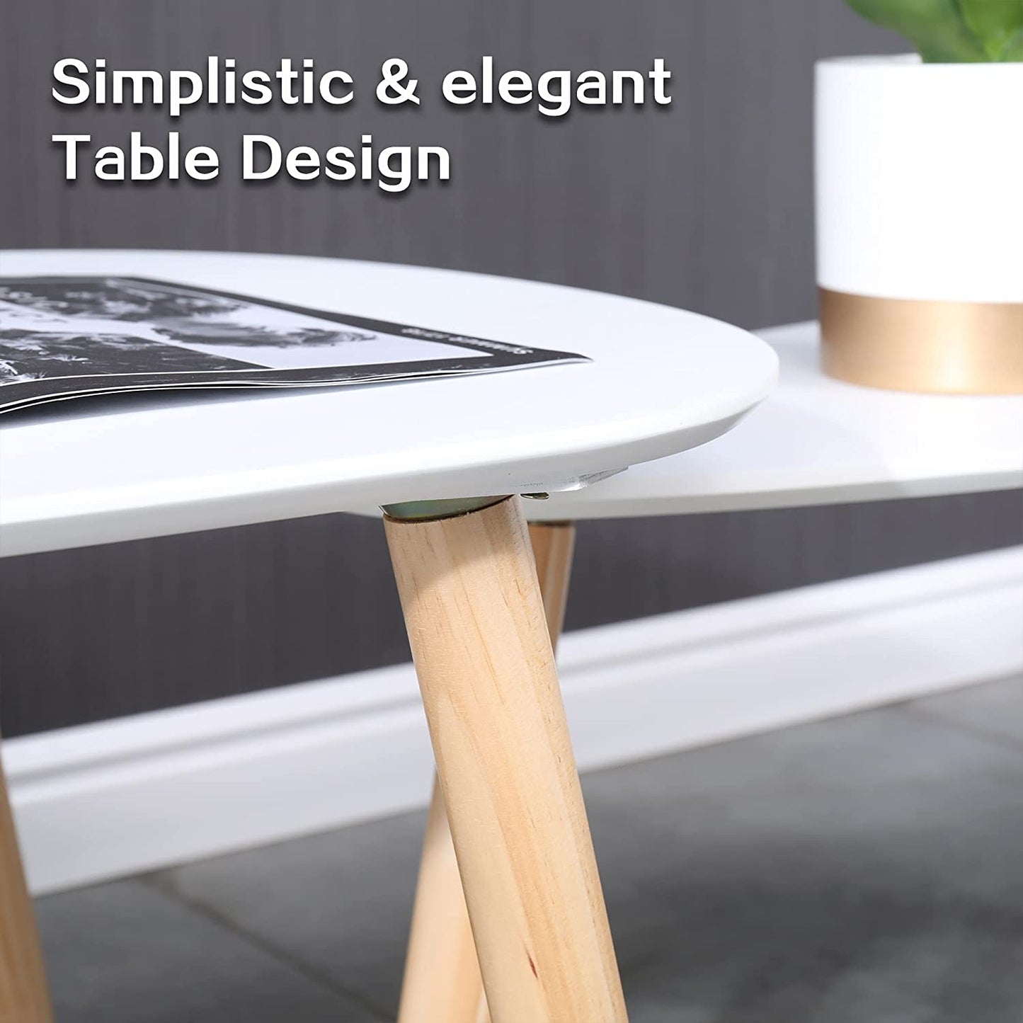 Nest Of Tables Set of 2 Drop Shape Table, Triangle Table, Oval Table, Contemporary Style Leisure Tea Table Cocktail Table, White