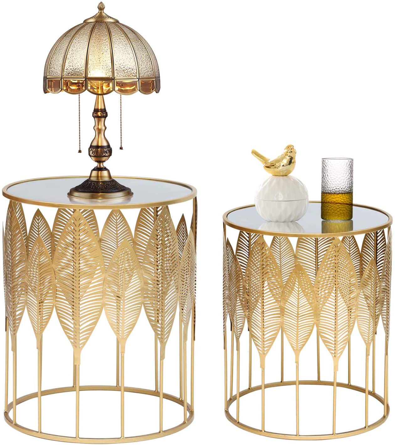 Nest Of Tables : Set of 2 Light Gold Coffee Tables Round Nightstands Stools