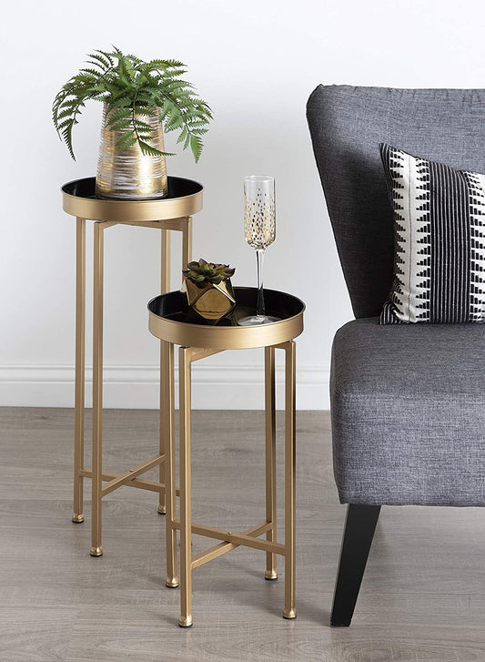 Nest Of Tables: Set of 2, Gold and Black, Decorative Modern Glam End Table