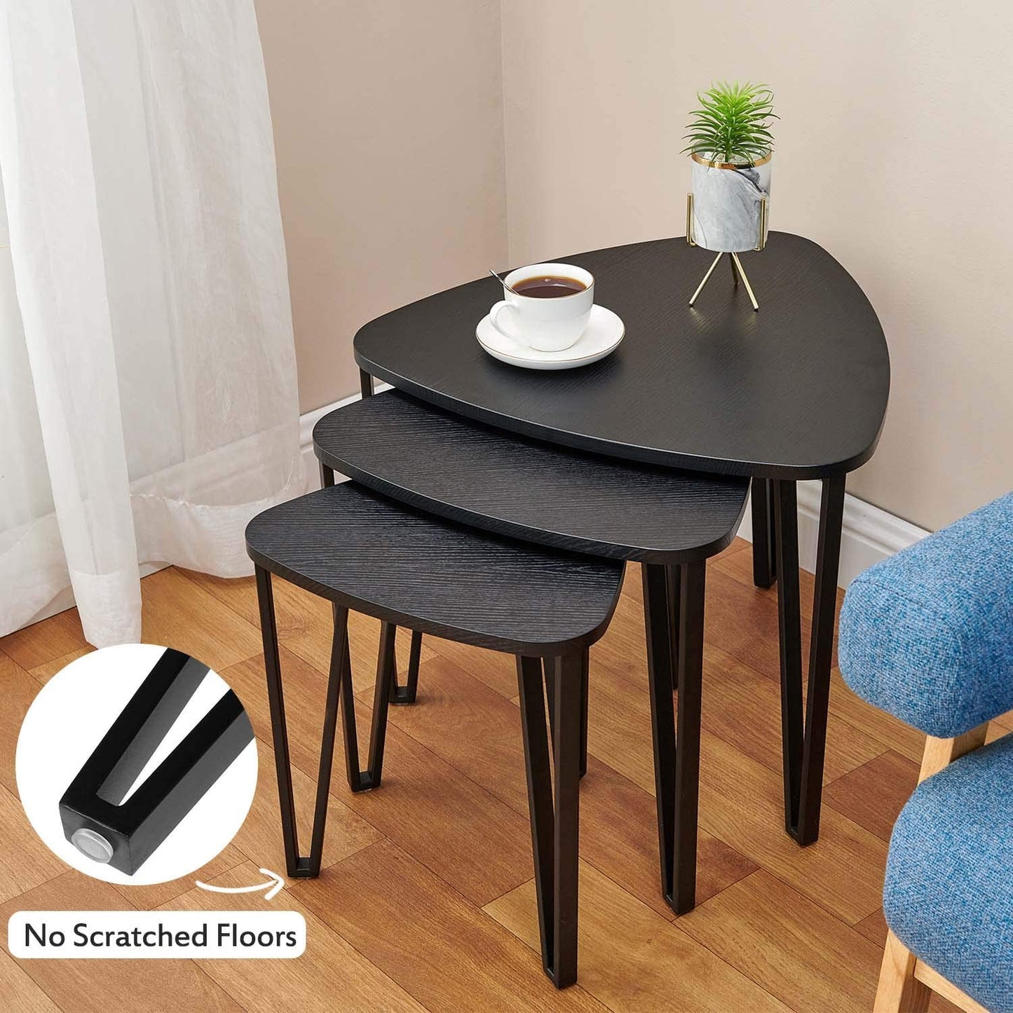 Nest Of Tables Table Sets of 3 Stacking End Side Tables Nightstands Vintage Night Tables for Bedroom Home Office, Black Wood