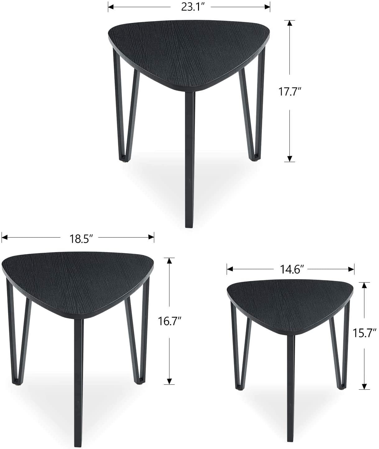 Nest Of Tables Table Sets of 3 Stacking End Side Tables Nightstands Vintage Night Tables for Bedroom Home Office, Black Wood