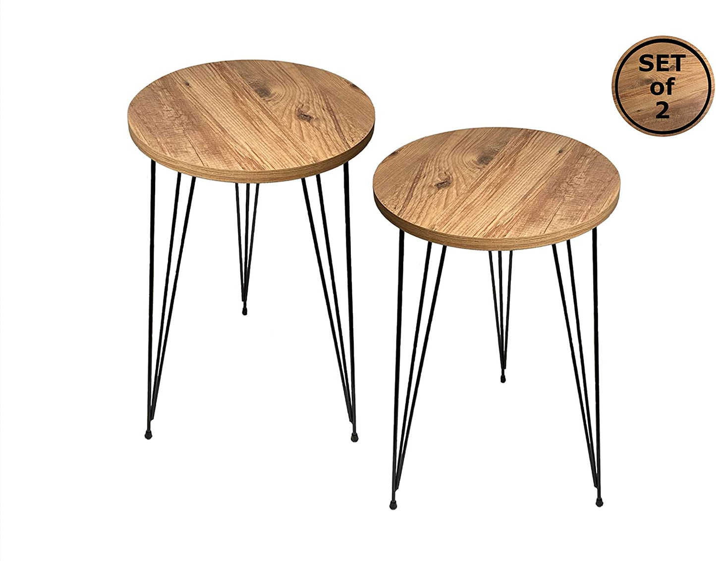 Nest Of Tables Tables for Small Spaces, Nightstand Bedside Table with Metal Legs for Bedroom, Living Room, Office, Balcony - Sturdy & Easy Assembly, Pine Wood