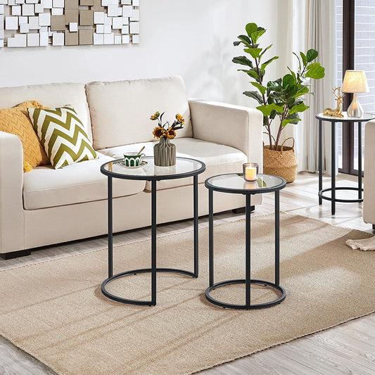Nest Of Tables Top & Protective Foot Pads for Small Space, Living Room, Office- Black