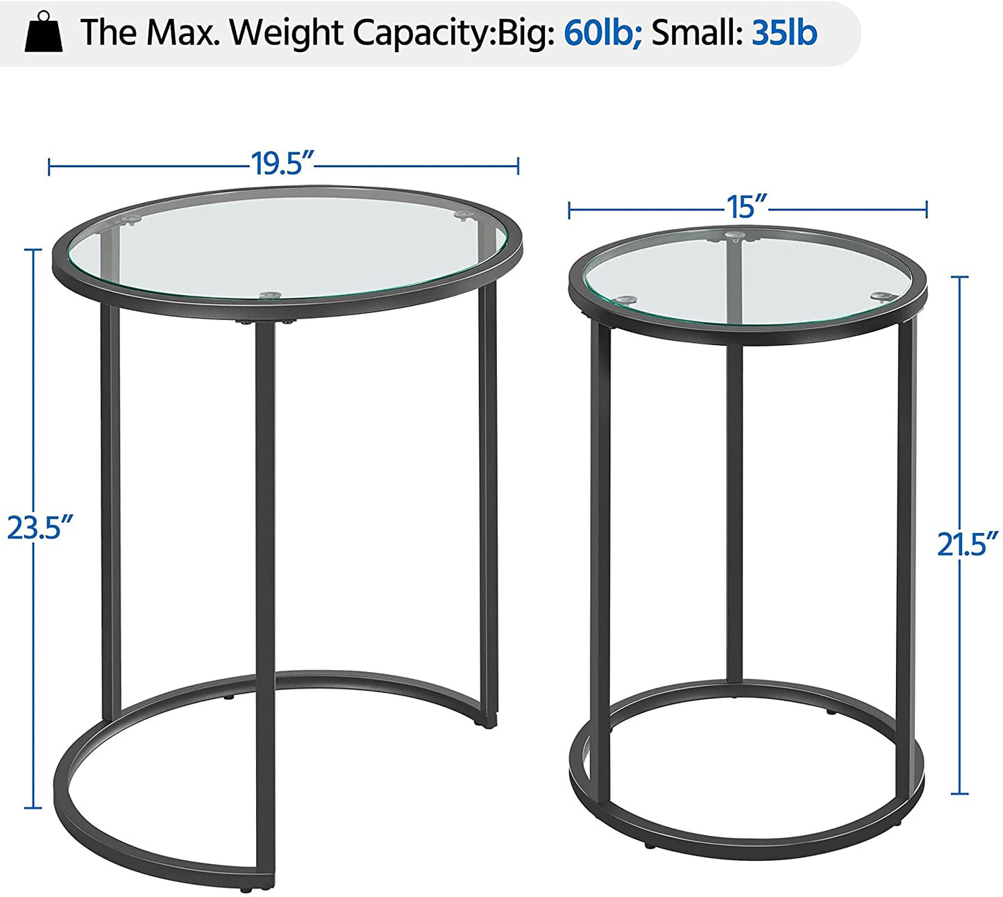 Nest Of Tables Top & Protective Foot Pads for Small Space, Living Room, Office- Black