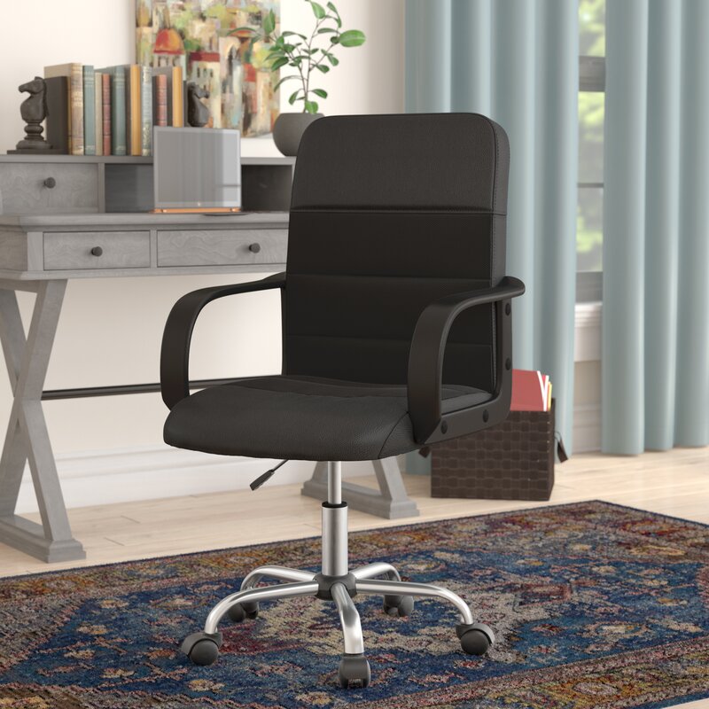 Office Chair : Mid-Back Black Leatherette Office Chair