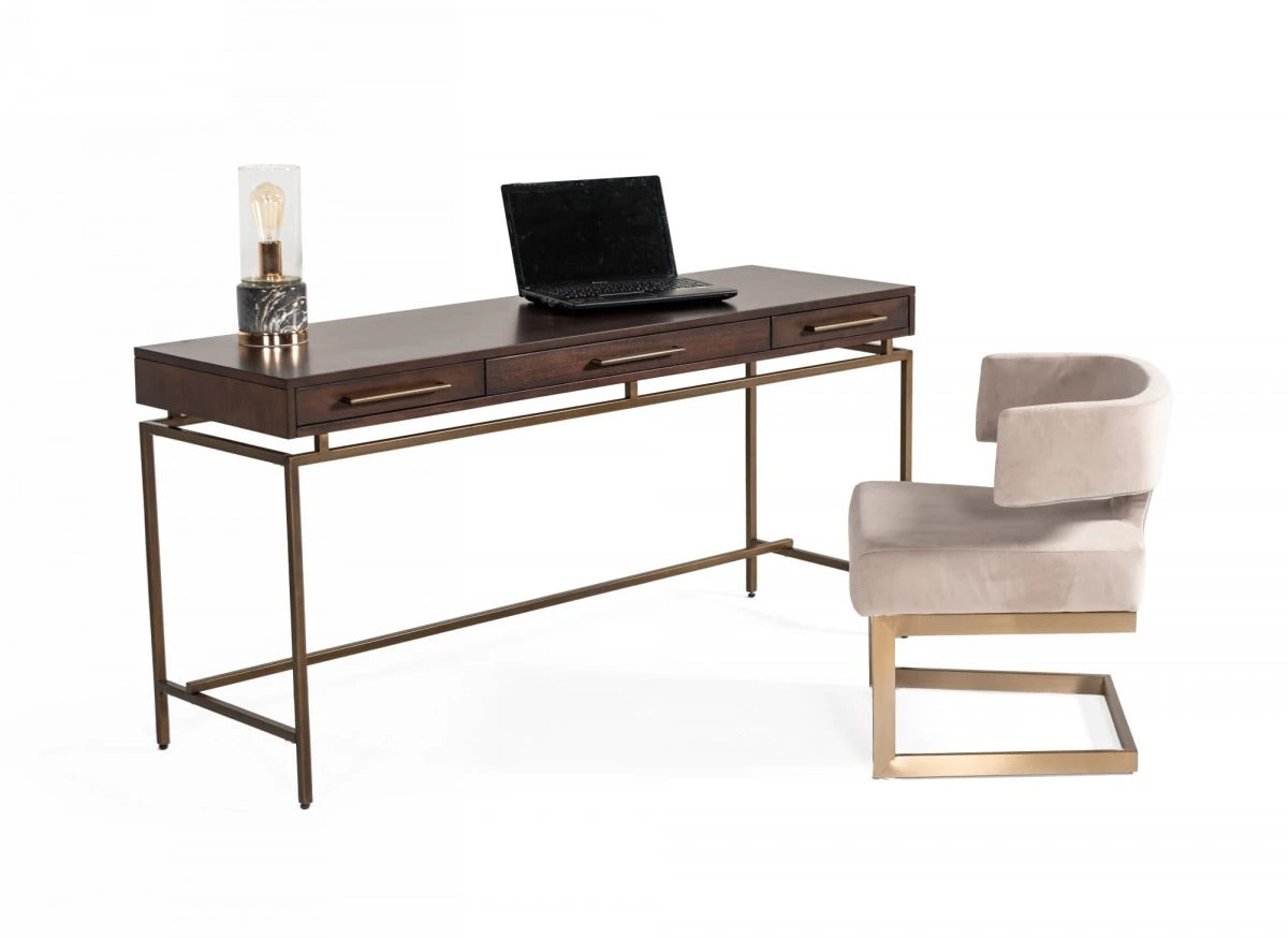Office Desk : Acacia & Brass Desk