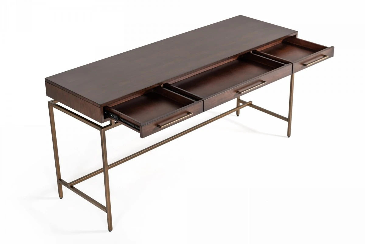 Office Desk : Acacia & Brass Desk