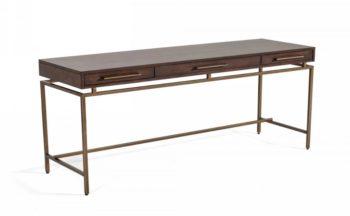 Office Desk : Acacia & Brass Desk