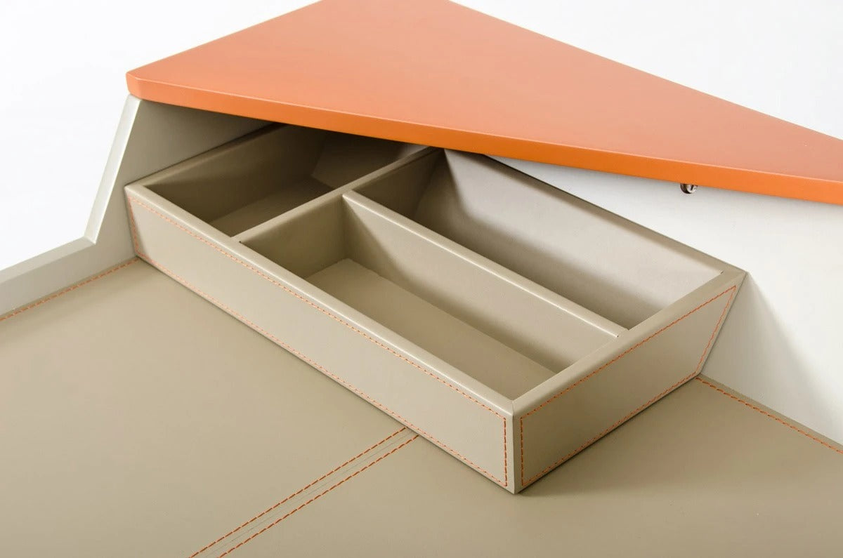 Office Desk: Beige Leatherette and Orange Office Desk