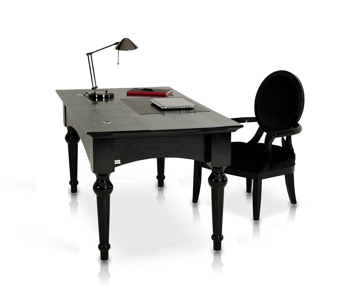 Office Desk: Black Crocodile Lacquer Office Desk