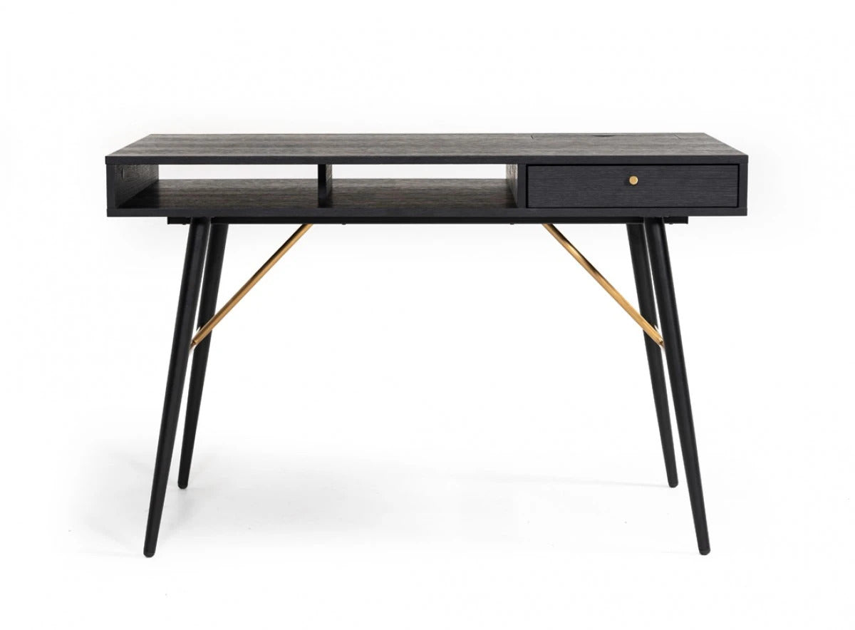 Office Desk : Black Oak & Gold Desk