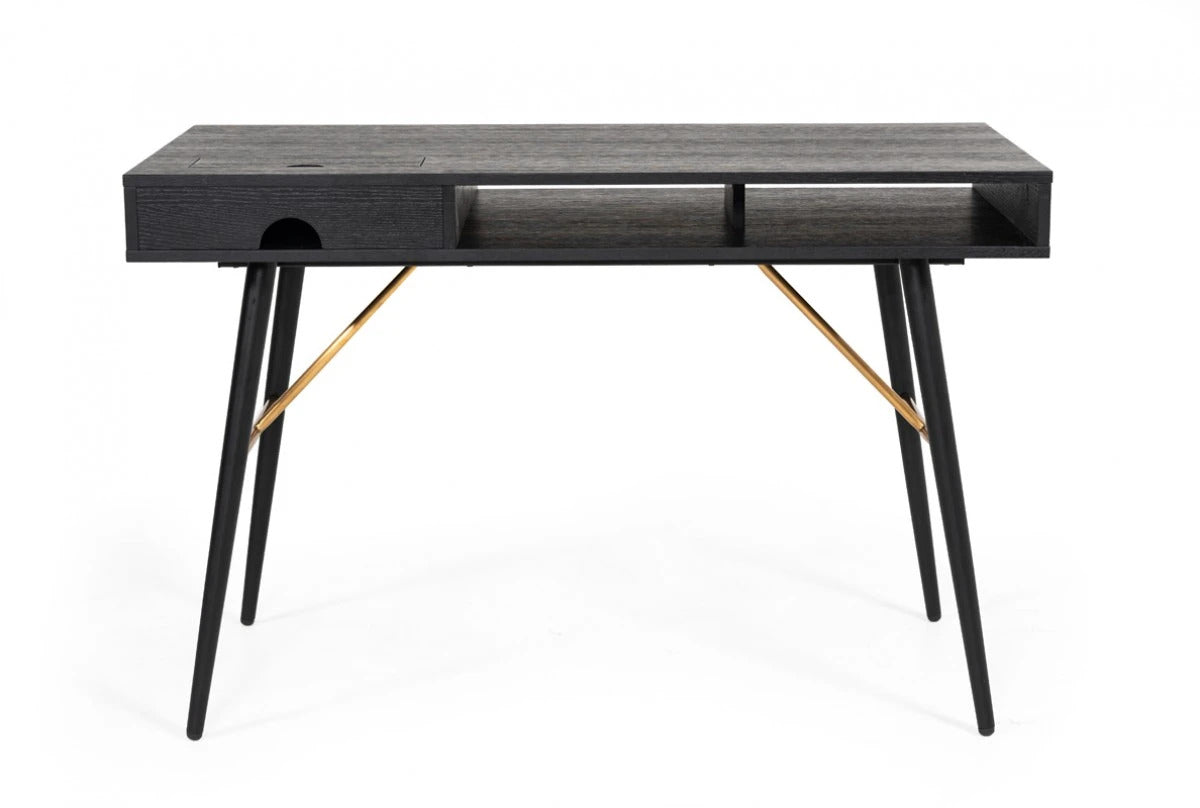 Office Desk : Black Oak & Gold Desk