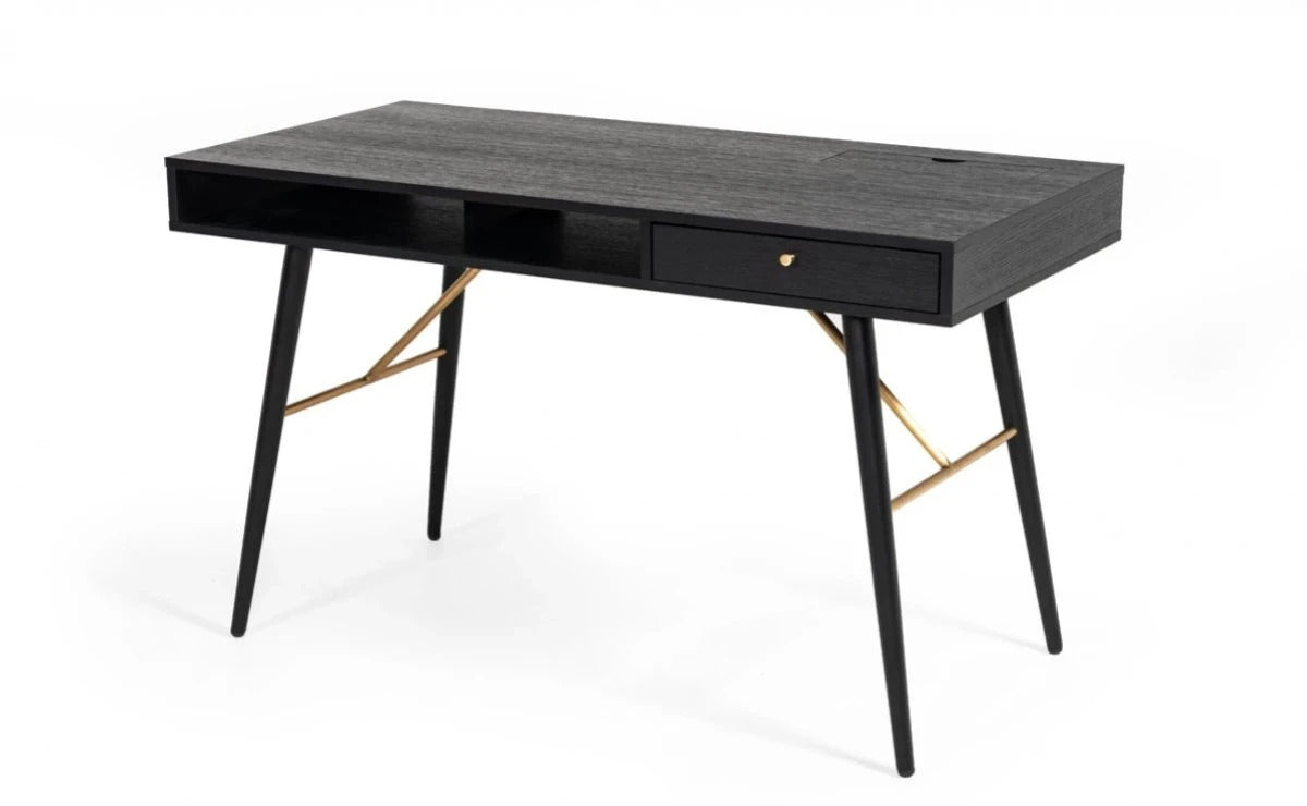 Office Desk : Black Oak & Gold Desk