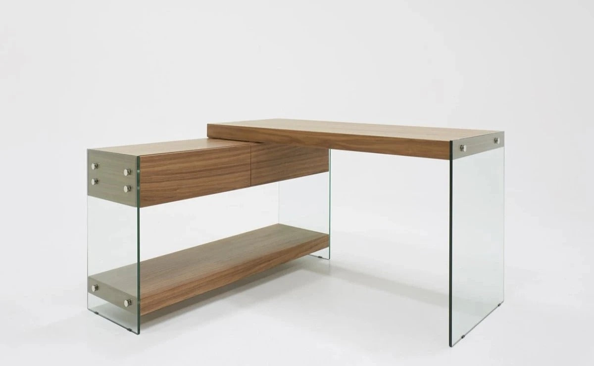 Office Desk: Walnut & Glass Office Desk