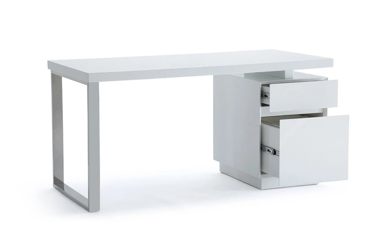 Office Desk: White & Stainless Steel Office Desk