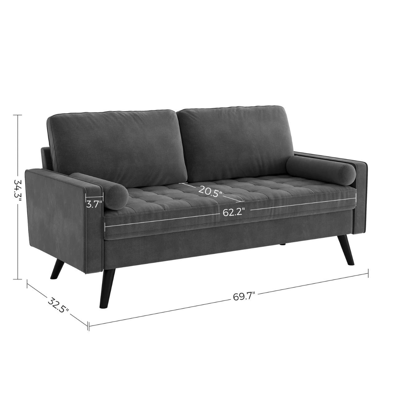 Office Sofa : KIA 69.7'' Velvet Square Arm Sofa