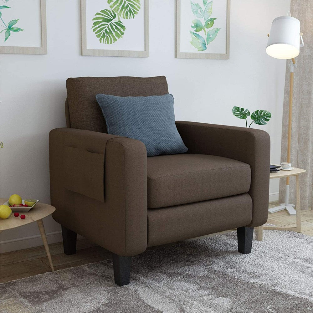Sofa Chair: Armchair Upholstered Single Chair Fabric Sofa for Living Room, Office, (Brown)