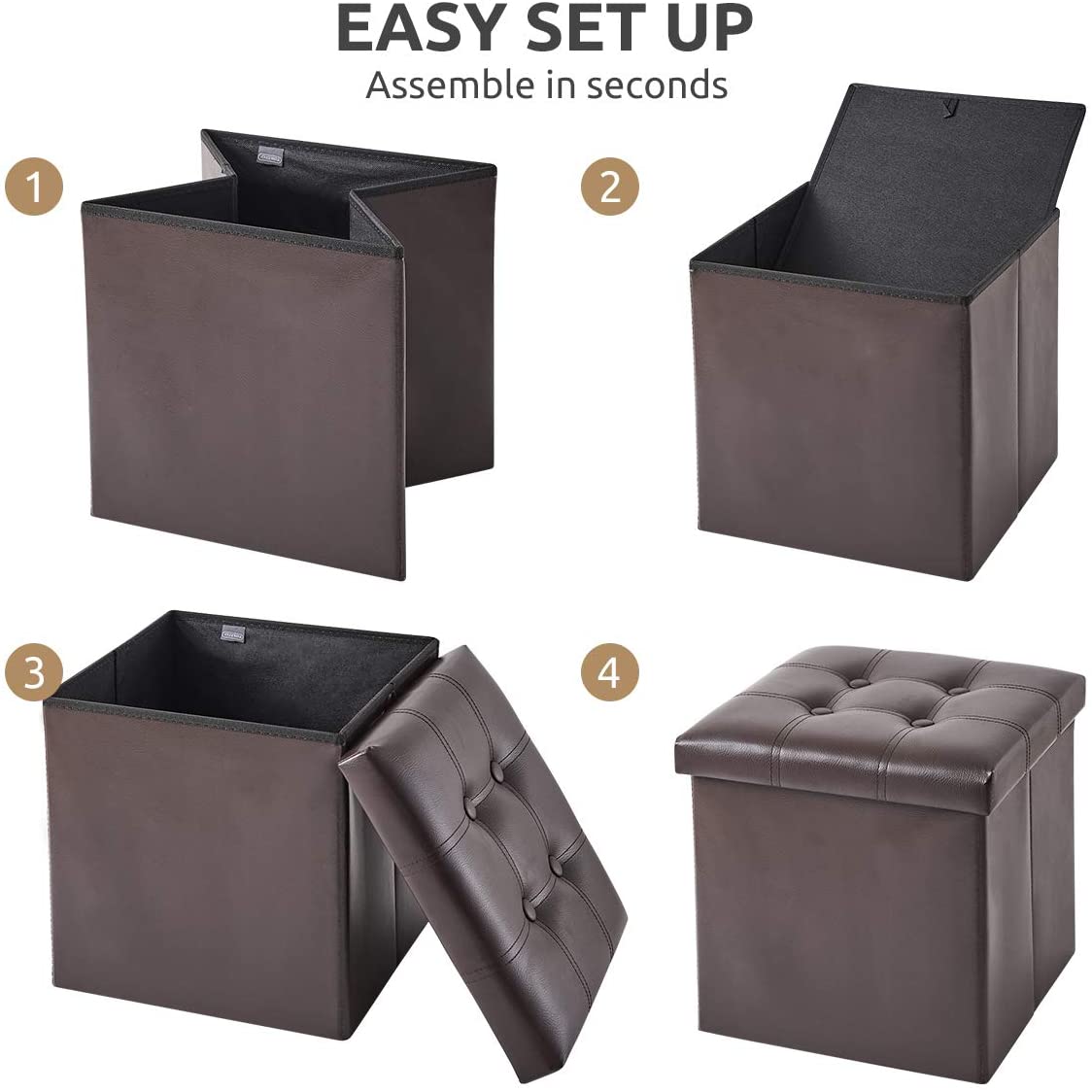 Ottomans : 15 inches Storage Ottoman Cube, Foldable Storage Boxes