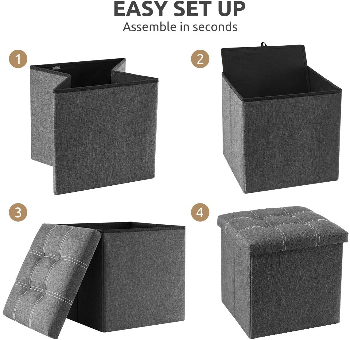 Ottomans : 15 inches Storage Ottoman Cube, Foldable Storage Boxes