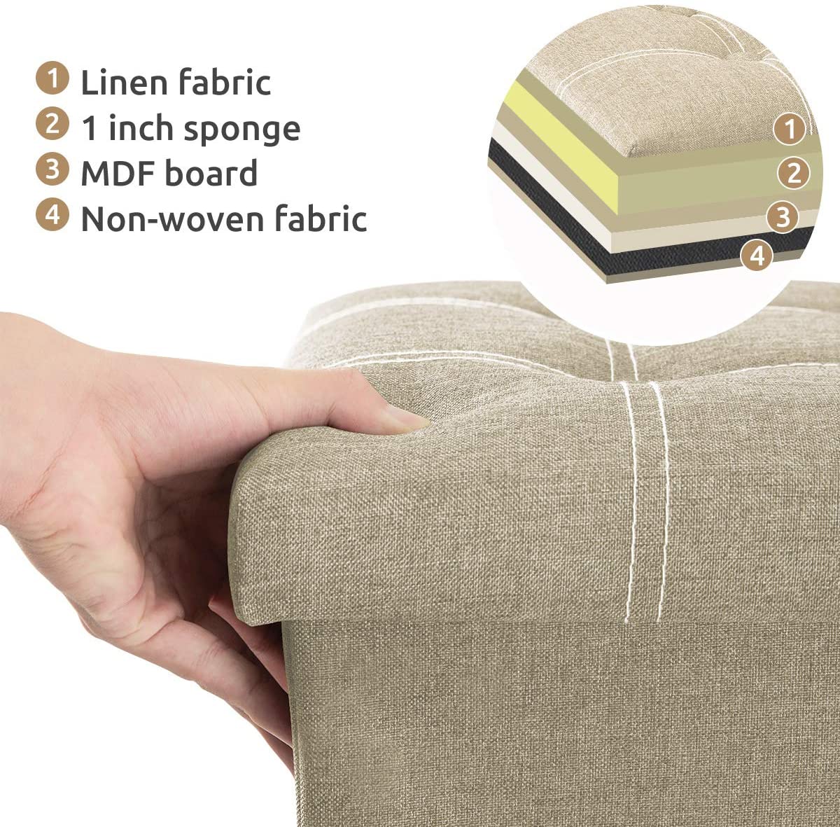 Ottomans : 15 inches Storage Ottoman Cube, Foldable Storage Boxes