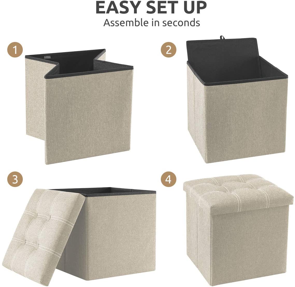 Ottomans : 15 inches Storage Ottoman Cube, Foldable Storage Boxes