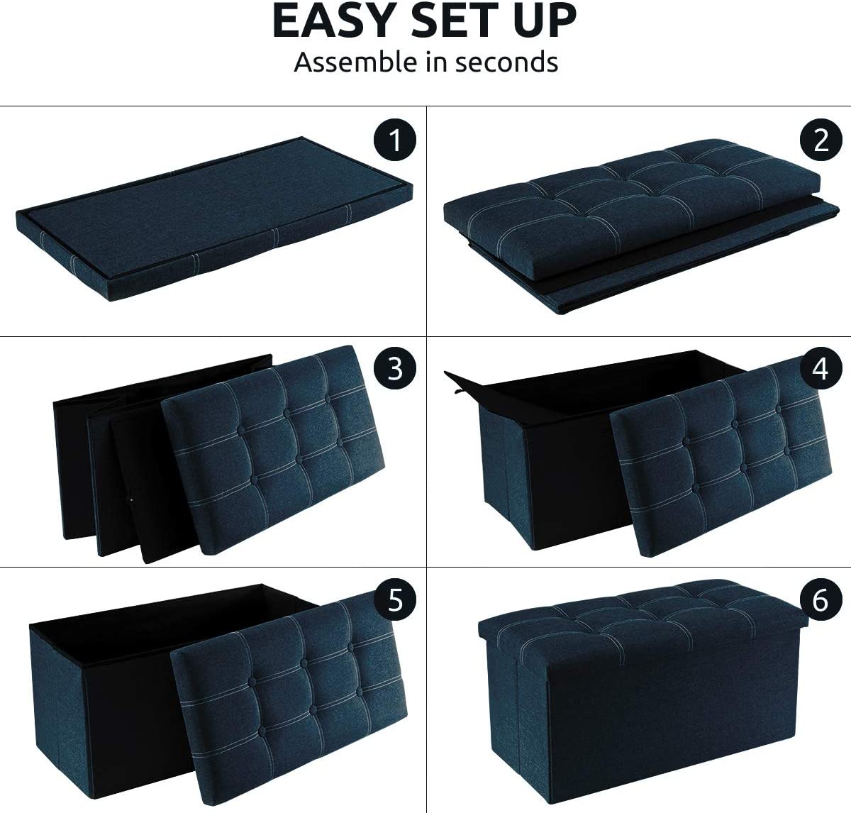 Ottomans : 30 inches Storage Ottoman Bench, Foldable Footrest