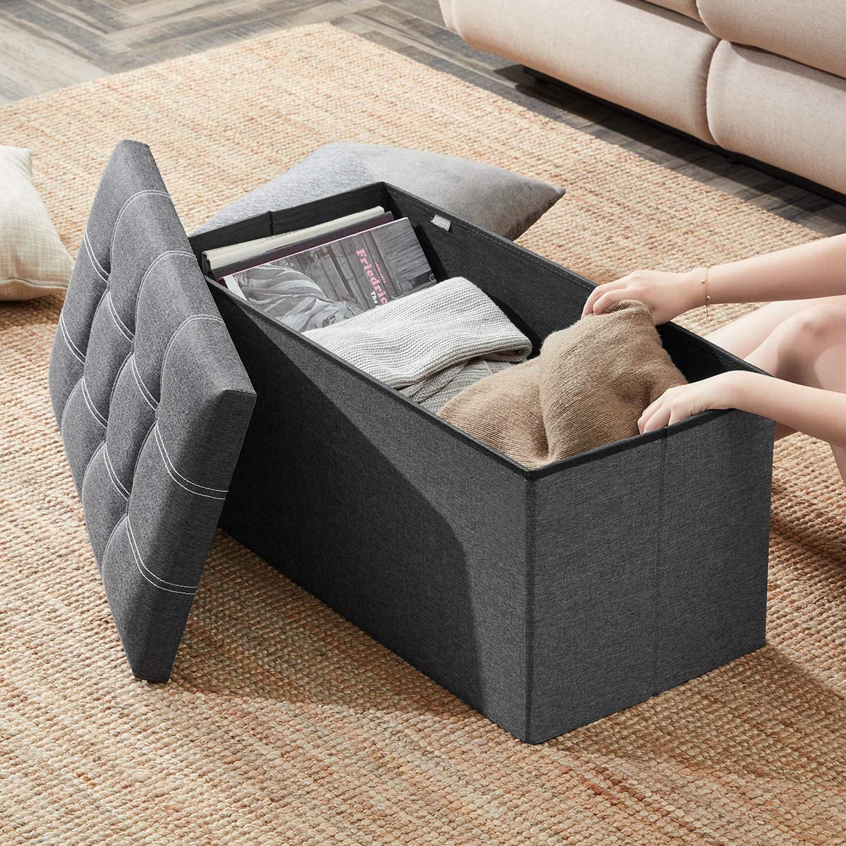 Ottomans : 30 inches Storage Ottoman Bench, Foldable Footrest