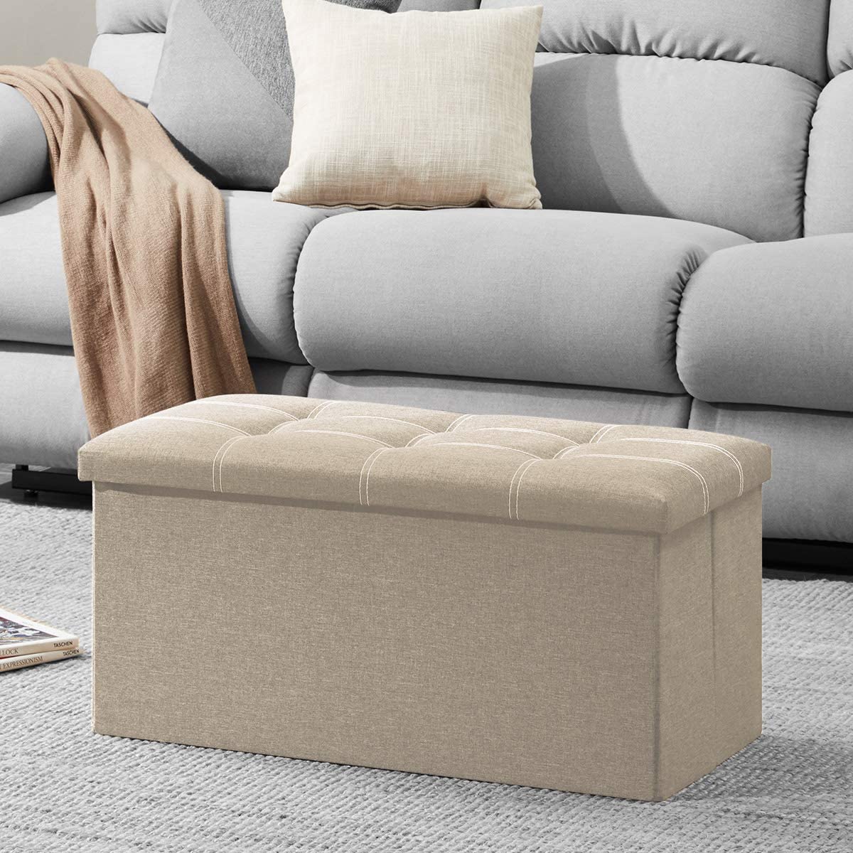 Ottomans : 30 inches Storage Ottoman Bench, Foldable Footrest