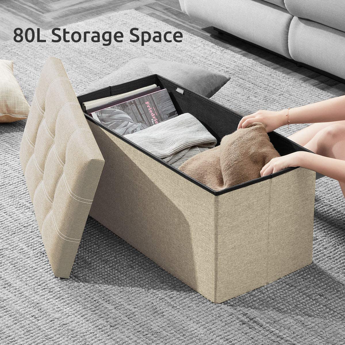 Ottomans : 30 inches Storage Ottoman Bench, Foldable Footrest