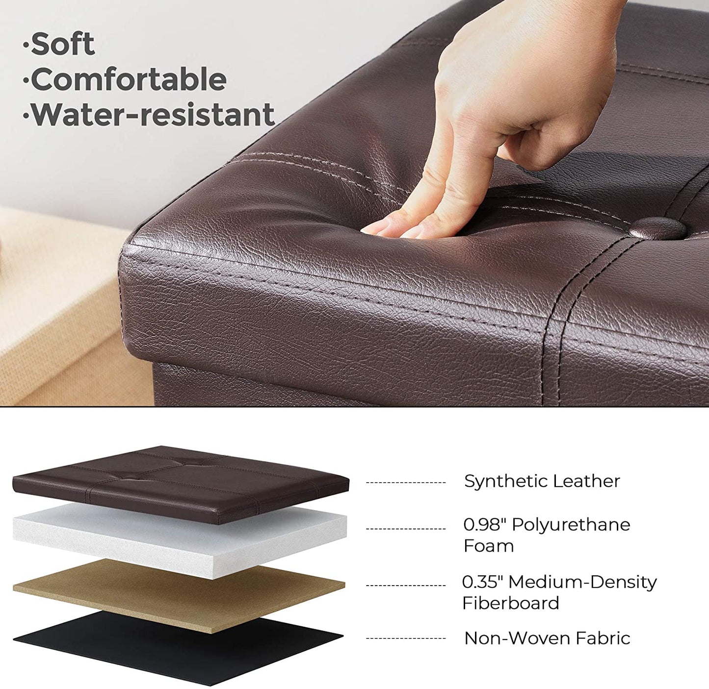 Ottomans : 43 Inches Folding Ottoman Bench, Storage Chest Footrest Padded Seat