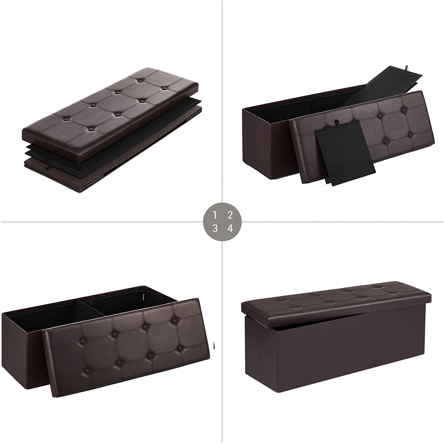 Ottomans : 43 Inches Folding Ottoman Bench, Storage Chest Footrest Padded Seat