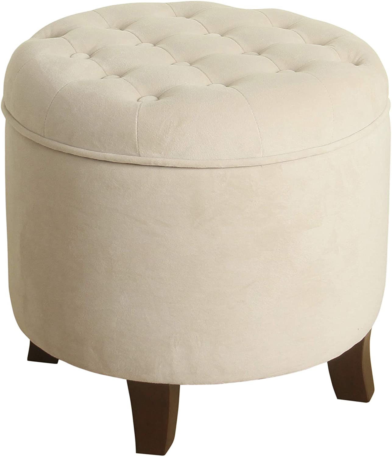 Ottomans : Fabric Upholstered Round Storage Ottoman with Removable Lid