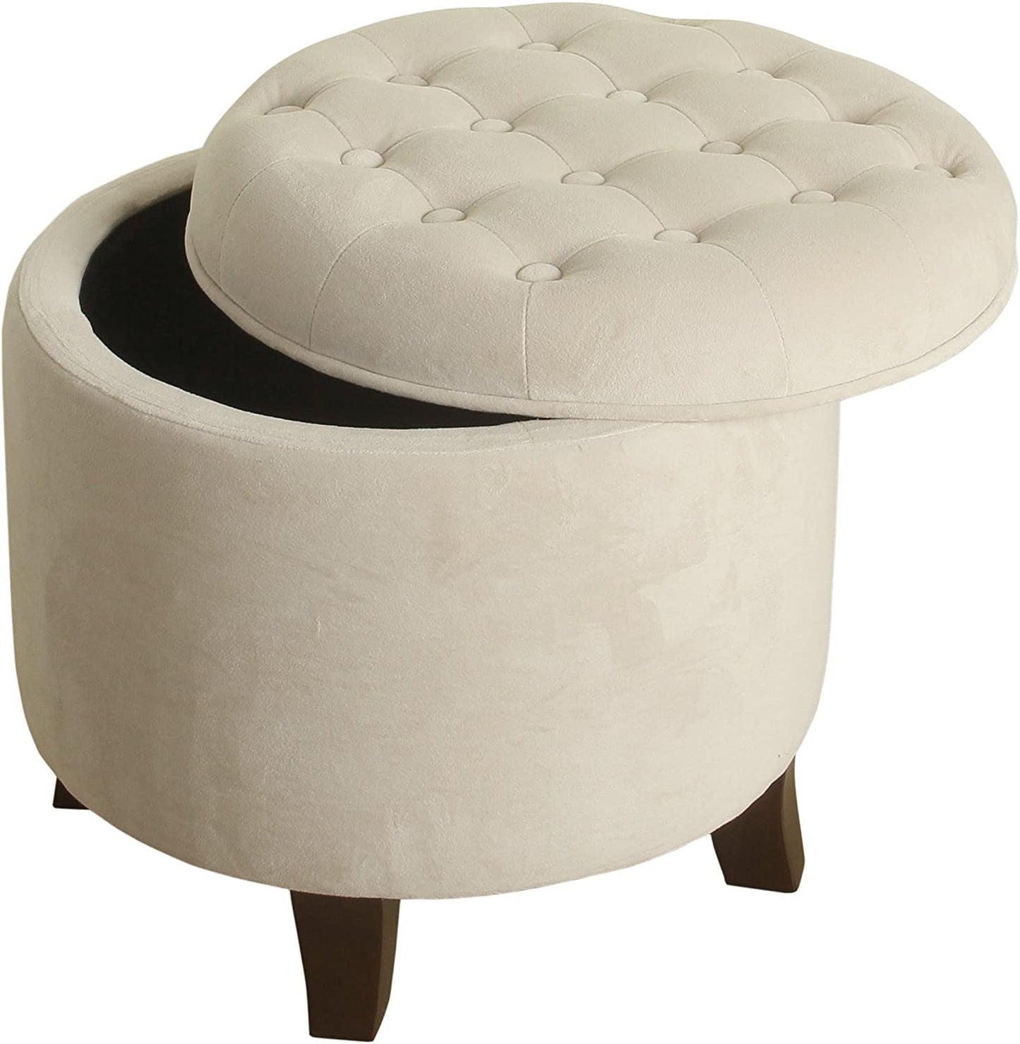 Ottomans : Fabric Upholstered Round Storage Ottoman with Removable Lid