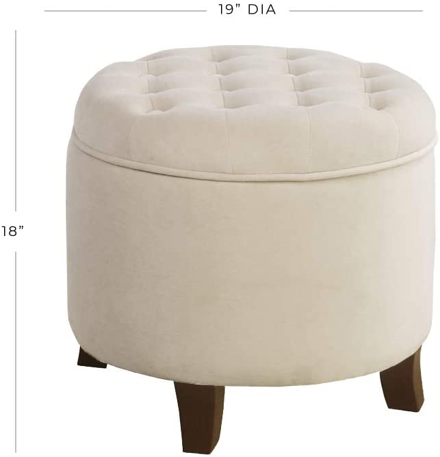 Ottomans : Fabric Upholstered Round Storage Ottoman with Removable Lid