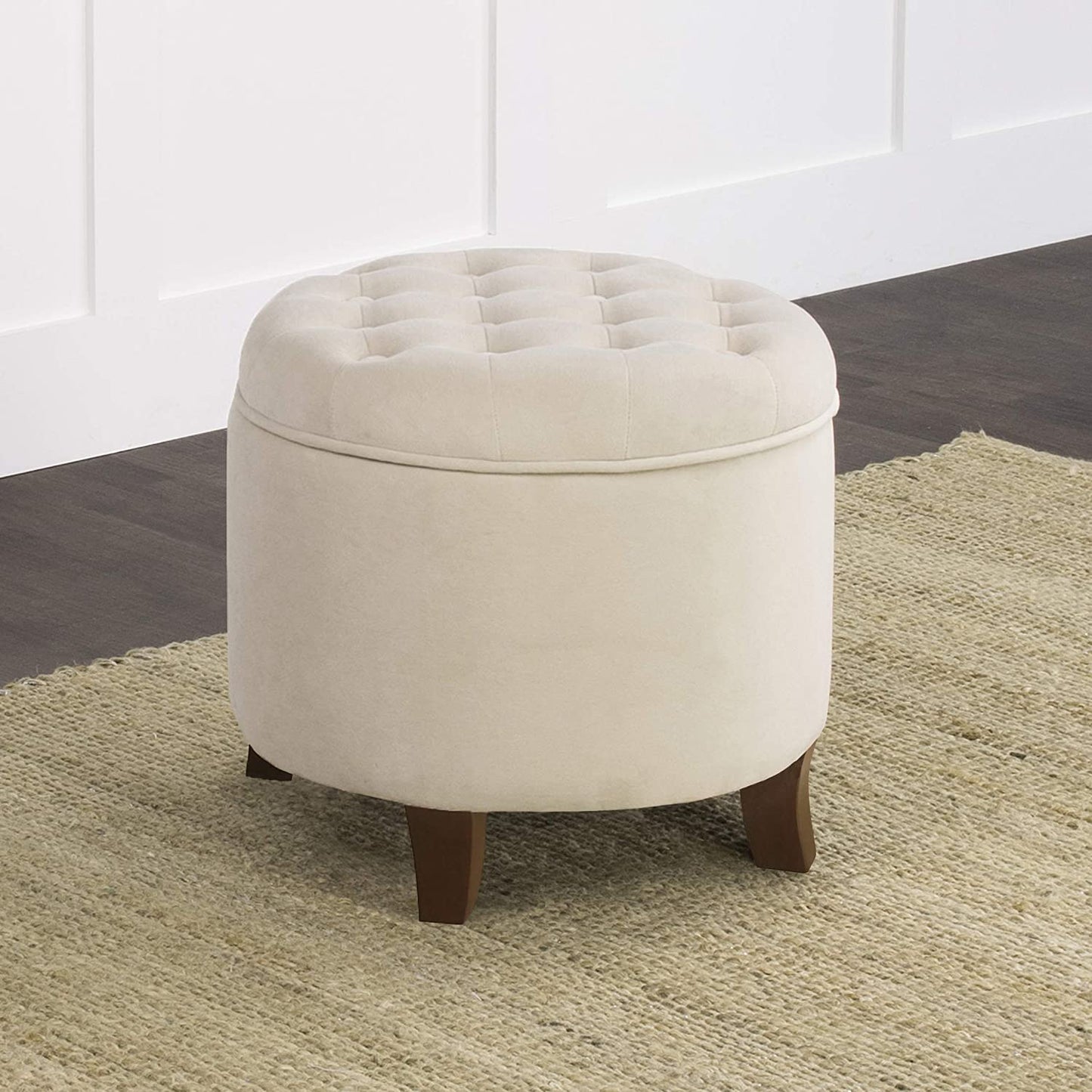 Ottomans : Fabric Upholstered Round Storage Ottoman with Removable Lid